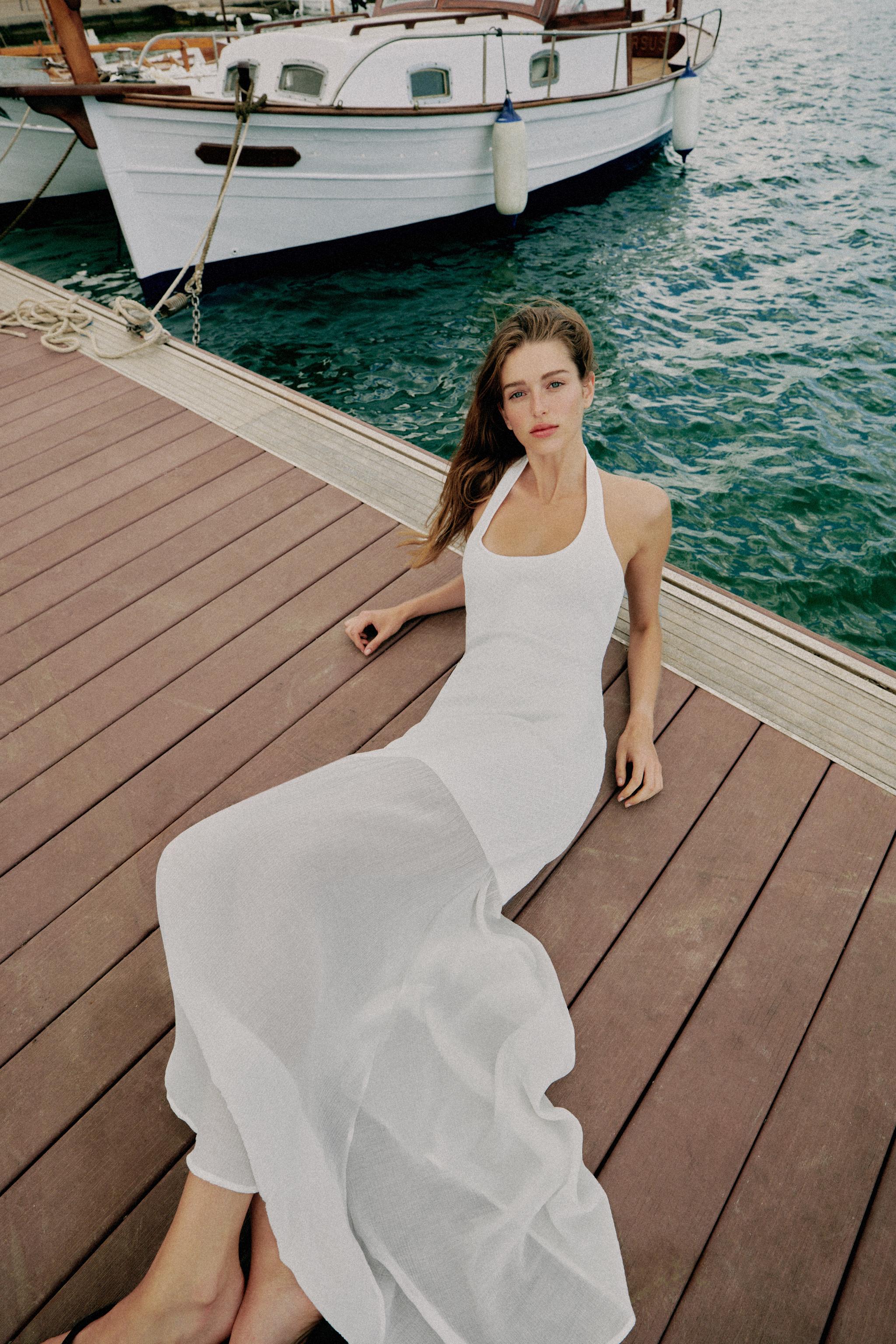 COMBINATION KNIT HALTER DRESS